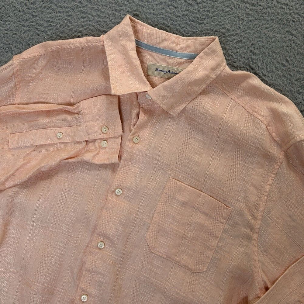 Vintage Tommy Bahama Shirt Mens XL Coral Textured Linen Cruise Vacation Resort